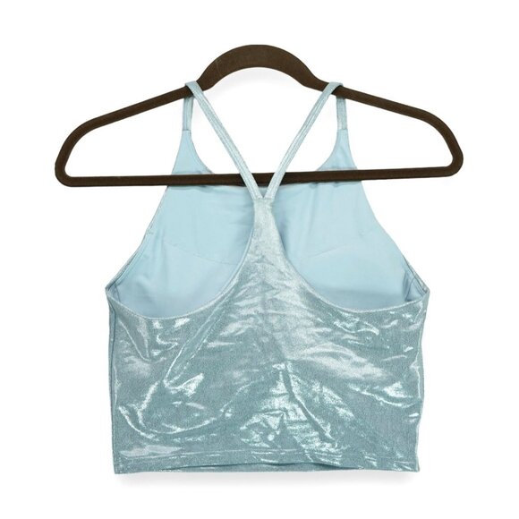 NWT Old Navy‎ Silver Shimmer Longline Sports Bra/Crop Tank Size Medium M - Picture 2 of 8